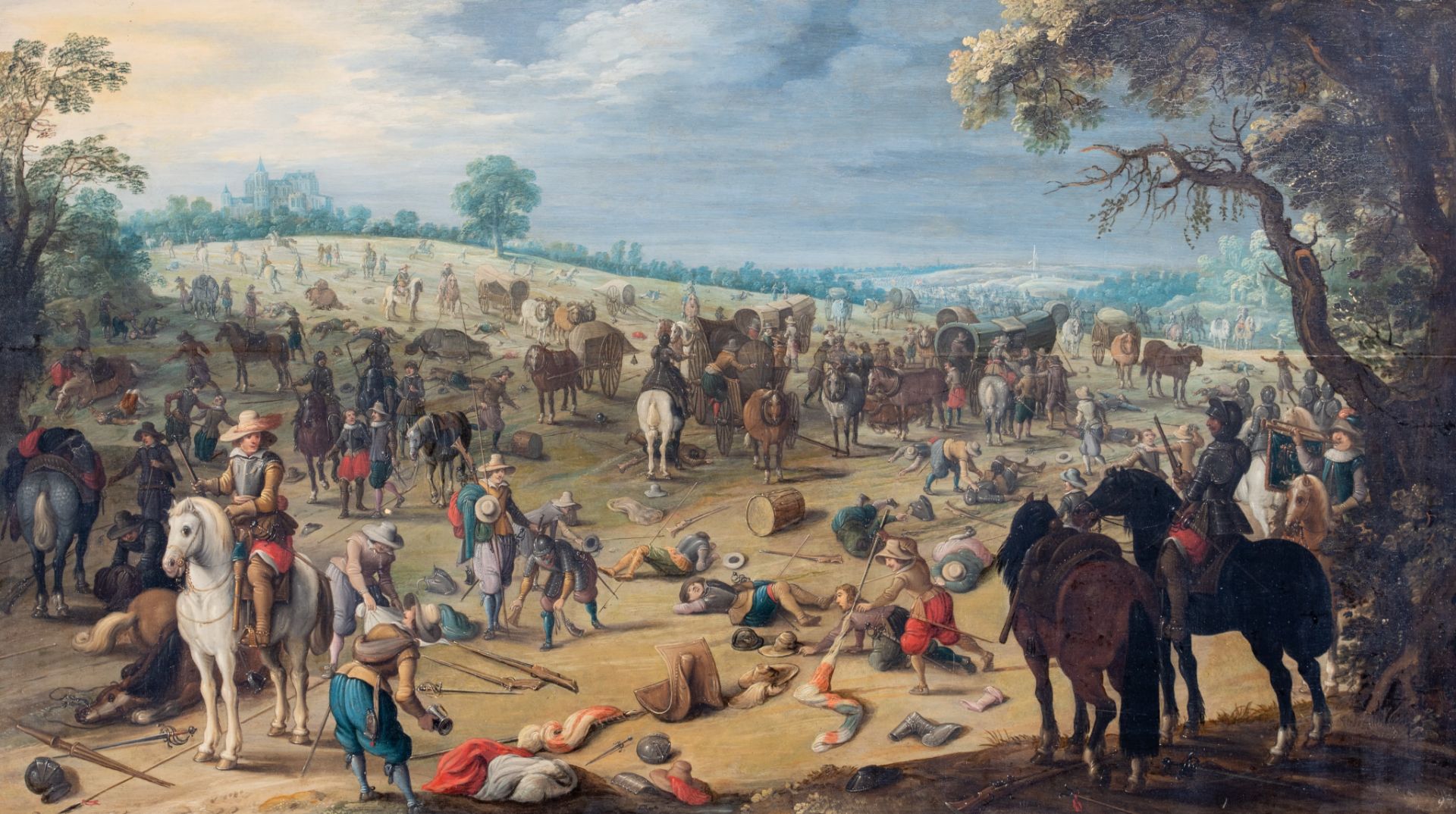 Attributed to Sebastian Vrancx (1573-1647), the pillage after the battle, early 17thC, oil on an oak