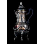 A late 18thC Neoclassical silver coffee pot with a wooden handle, Bruges, maker's mark Joseph Jacque