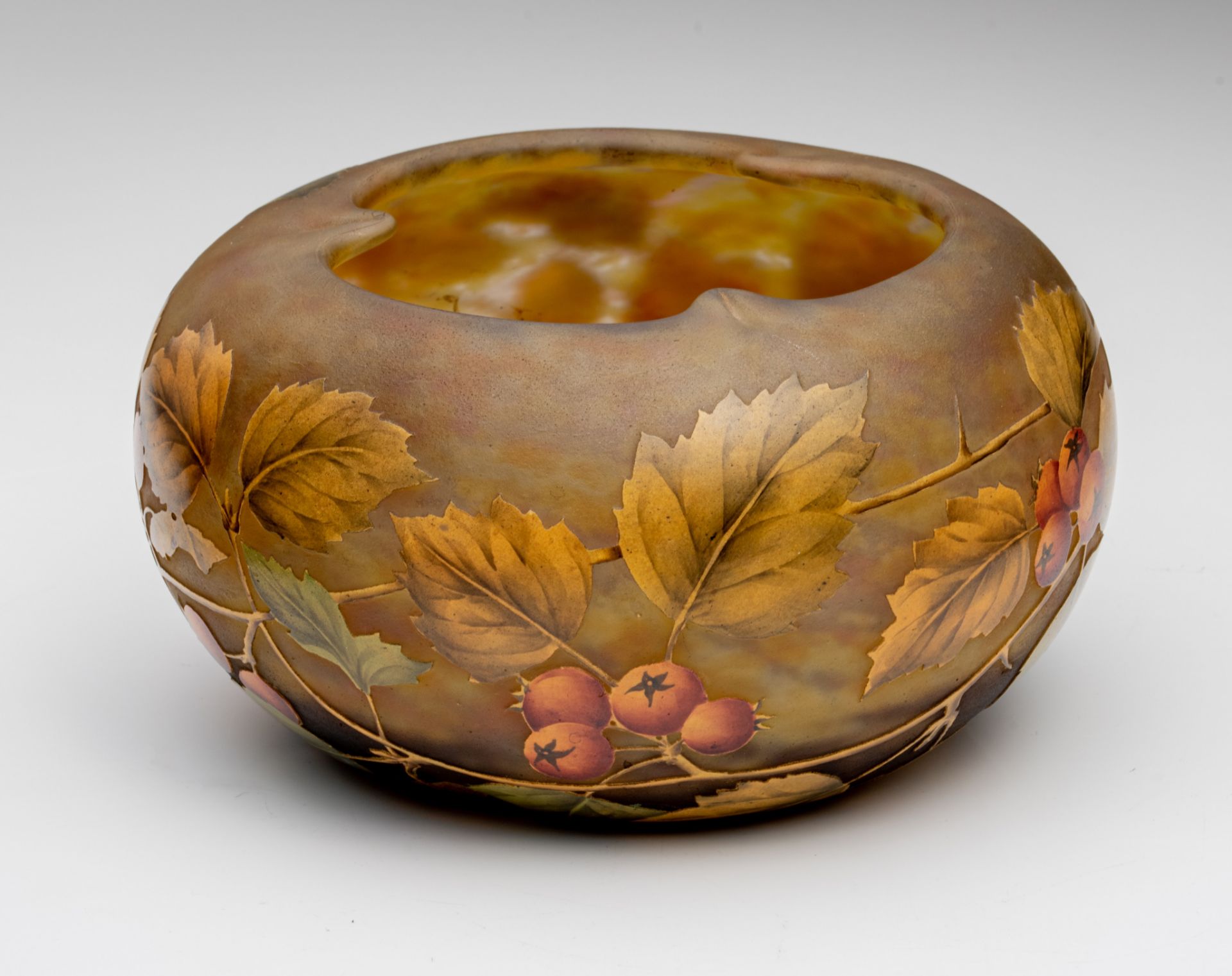 (BIDDING ONLY ON CARLOBONTE.BE) A large Art Nouveau style cameo glass paste bowl with floral decorat - Image 6 of 10