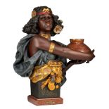 Johann Baptist Schreiner (1866-...), the bust of an Egyptian beauty holding a water jar, 1898, terra