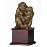 (BIDDING ONLY ON CARLOBONTE.BE) A Japanese sculpture group of 'Mother monkey and infant' in gilt cop