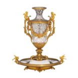 (BIDDING ONLY ON CARLOBONTE.BE) A Neoclassical glass, gilt bronze and Carrara marble centrepiece, H