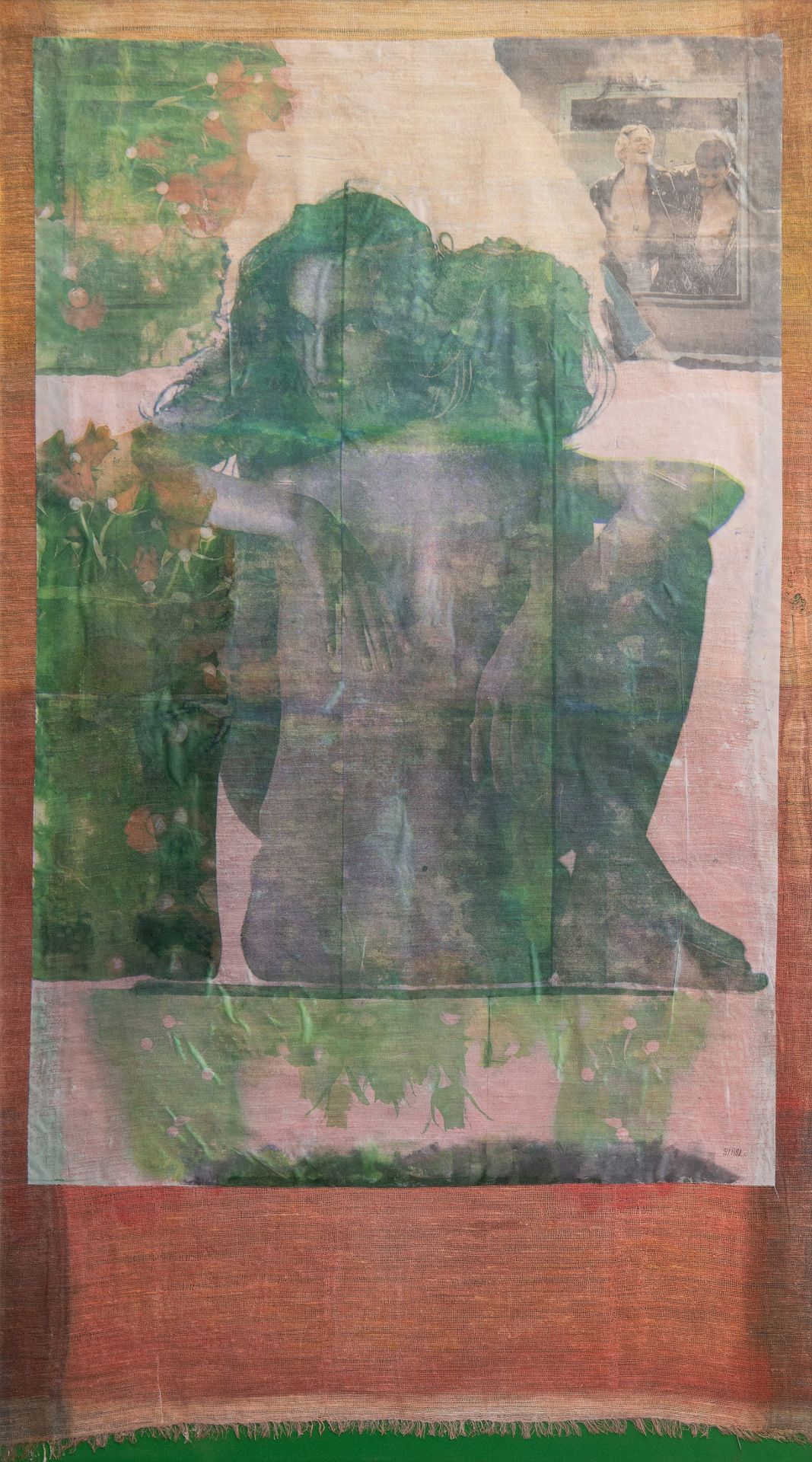 Pol Mara (1920-1998), untitled, watercolour and crayon, wax on silk glued on jute, 115 x 200 cm