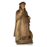 A polychrome painted limewood sculpture of a saint, 18thC, H 120 cm