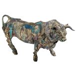 Brendan Hesmondhalgh (1973), a polychrome decorated ceramic sculpture of a bull, H 49 cm