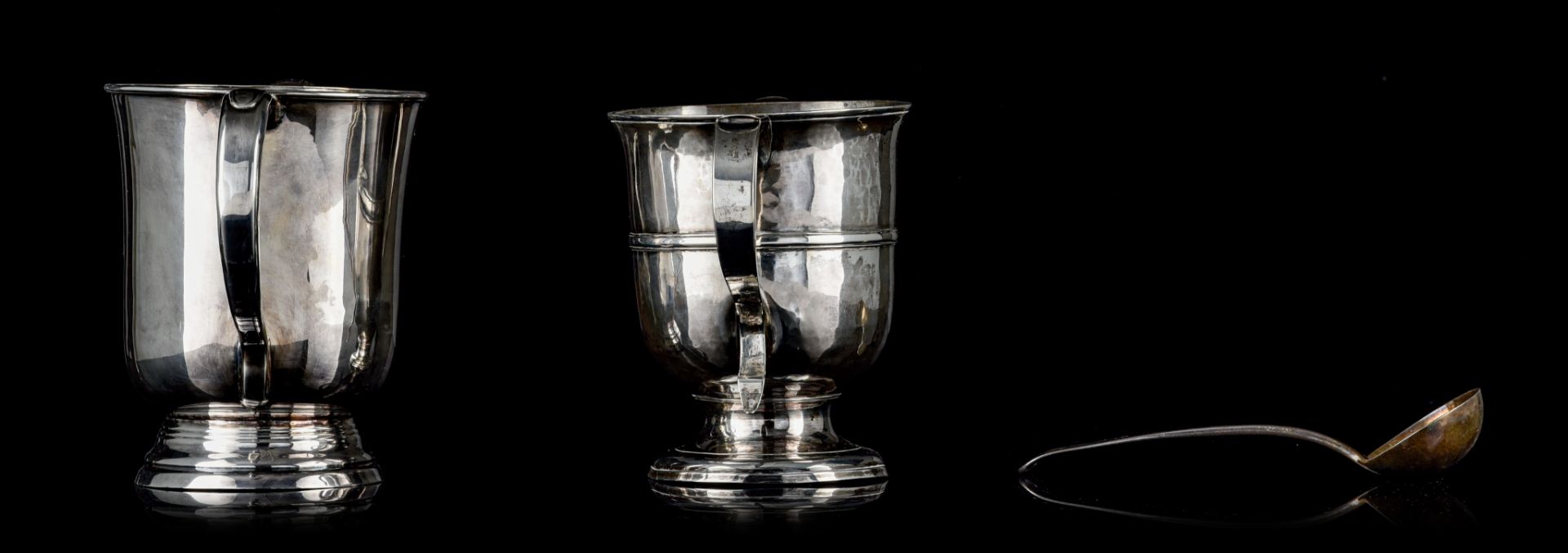 A George II silver double handled christening cup, with matching spoon, and a ditto silver-plated cu - Image 4 of 15