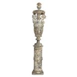 A very imposing Neoclassical alabaster column vase, H 270 cm