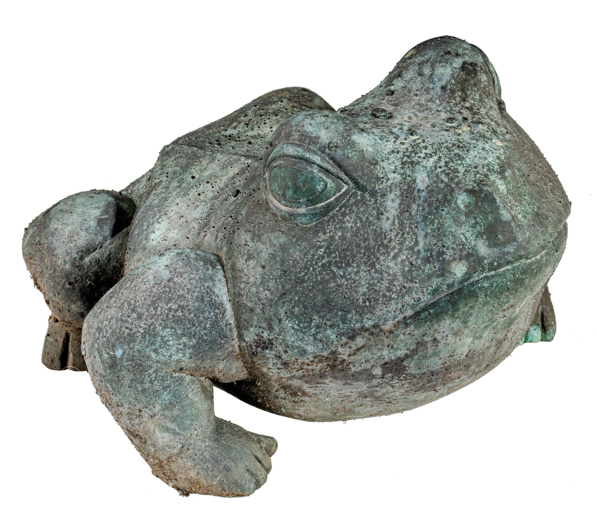 Odile Kinart (1945), a garden sculpture of a frog, green patinated bronze, H 32 cm