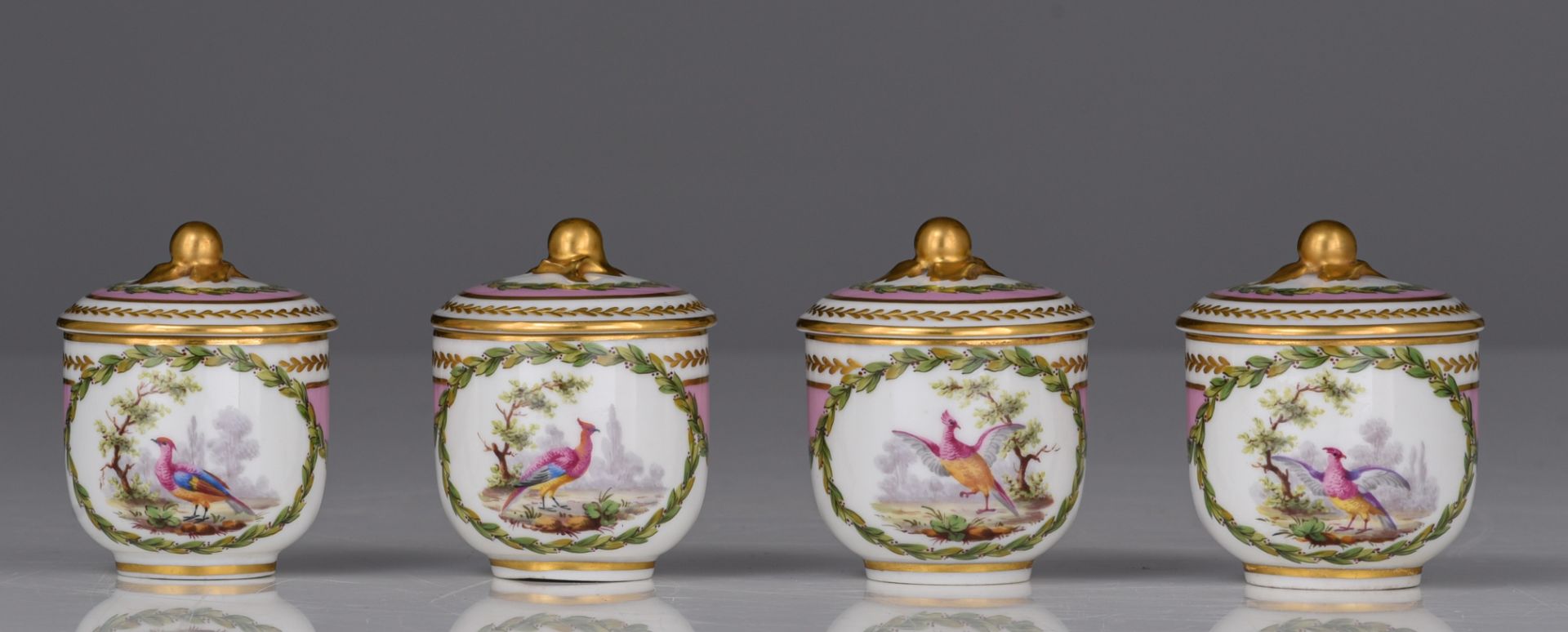 (BIDDING ONLY ON CARLOBONTE.BE) A 12 person Sevres porcelain set of dessert cups on a matching tray, - Image 10 of 18