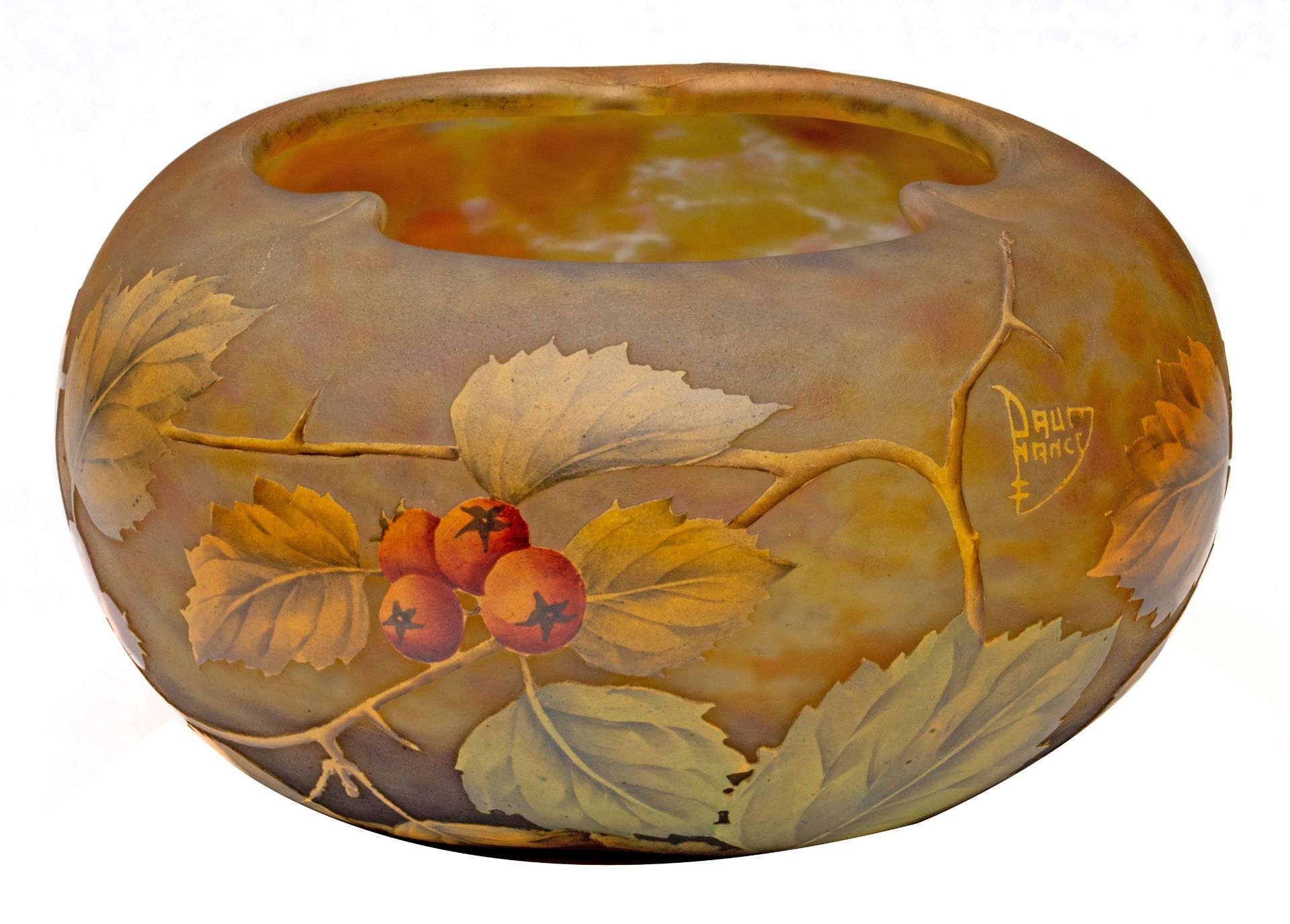 (BIDDING ONLY ON CARLOBONTE.BE) A large Art Nouveau style cameo glass paste bowl with floral decorat