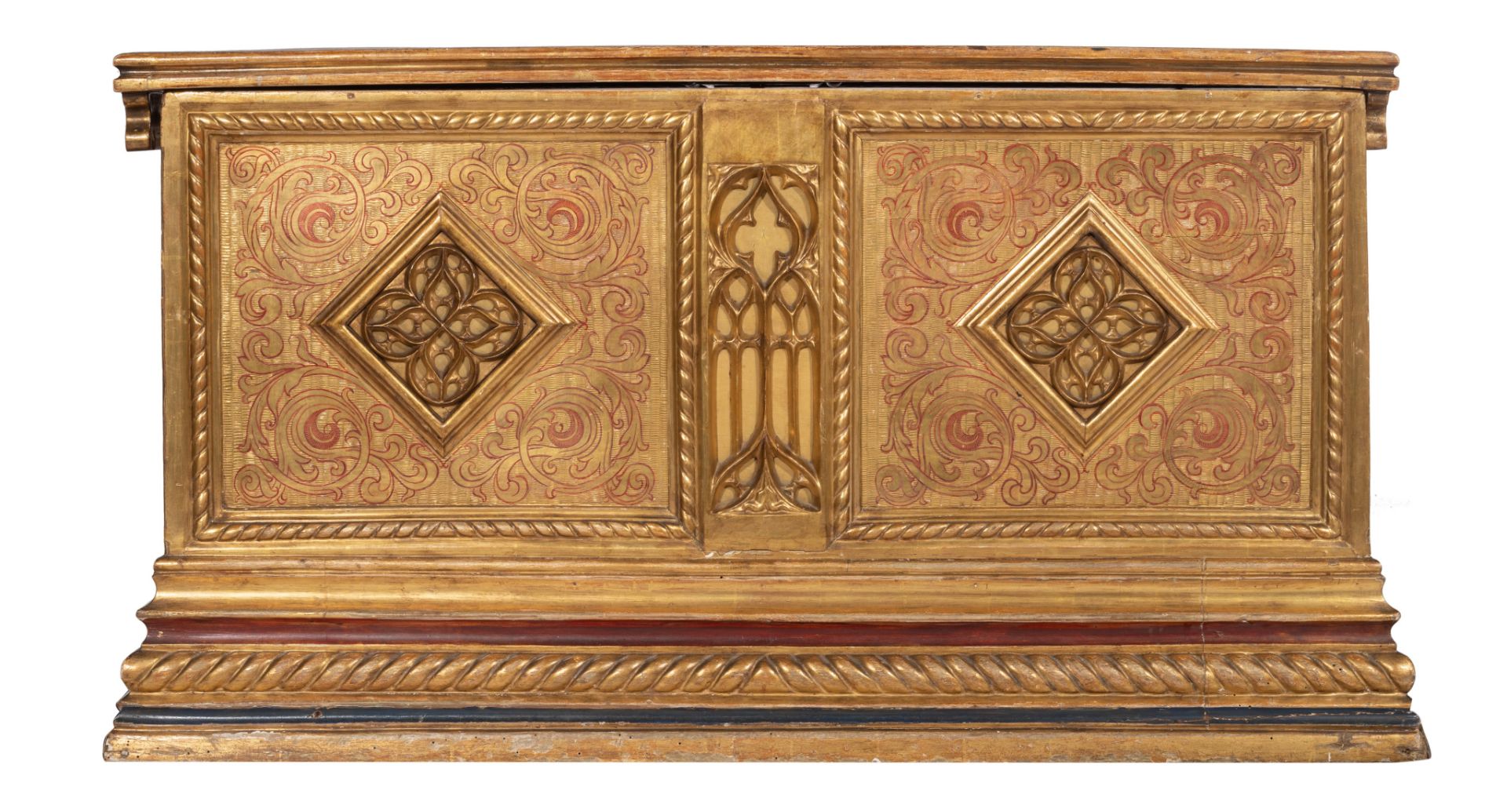 A fine Gothic Revival gilt decorated walnut trunk, H 64 - W 118 - D 54 cm - Image 7 of 8