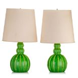 (BIDDING ONLY ON CARLOBONTE.BE) A decorative pair of crackelware triple gourd lamps, H 82,5 cm (tota