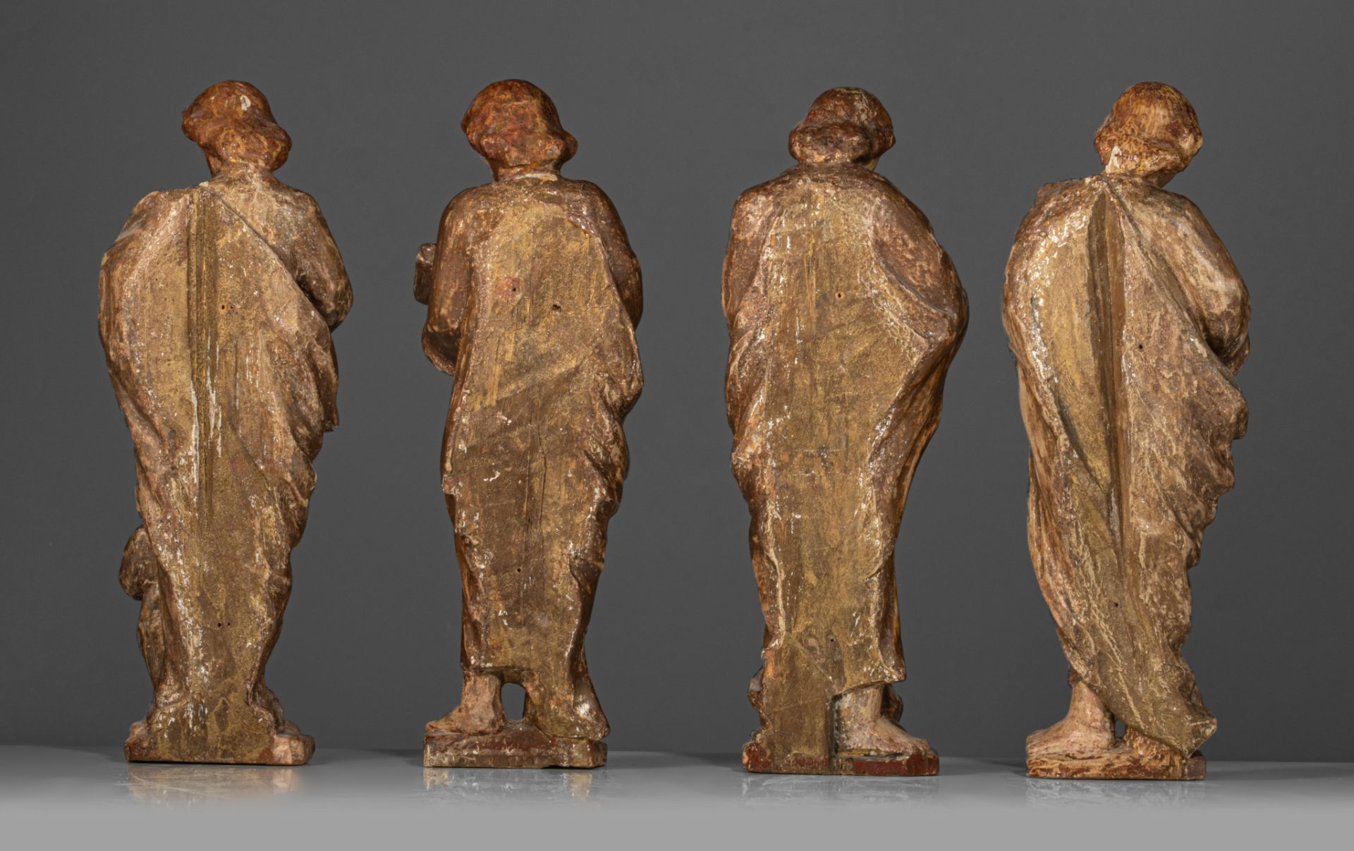 A set of the four polychrome painted wooden Evangelists, 18thC, probably Germany, H 35 cm - Image 4 of 8