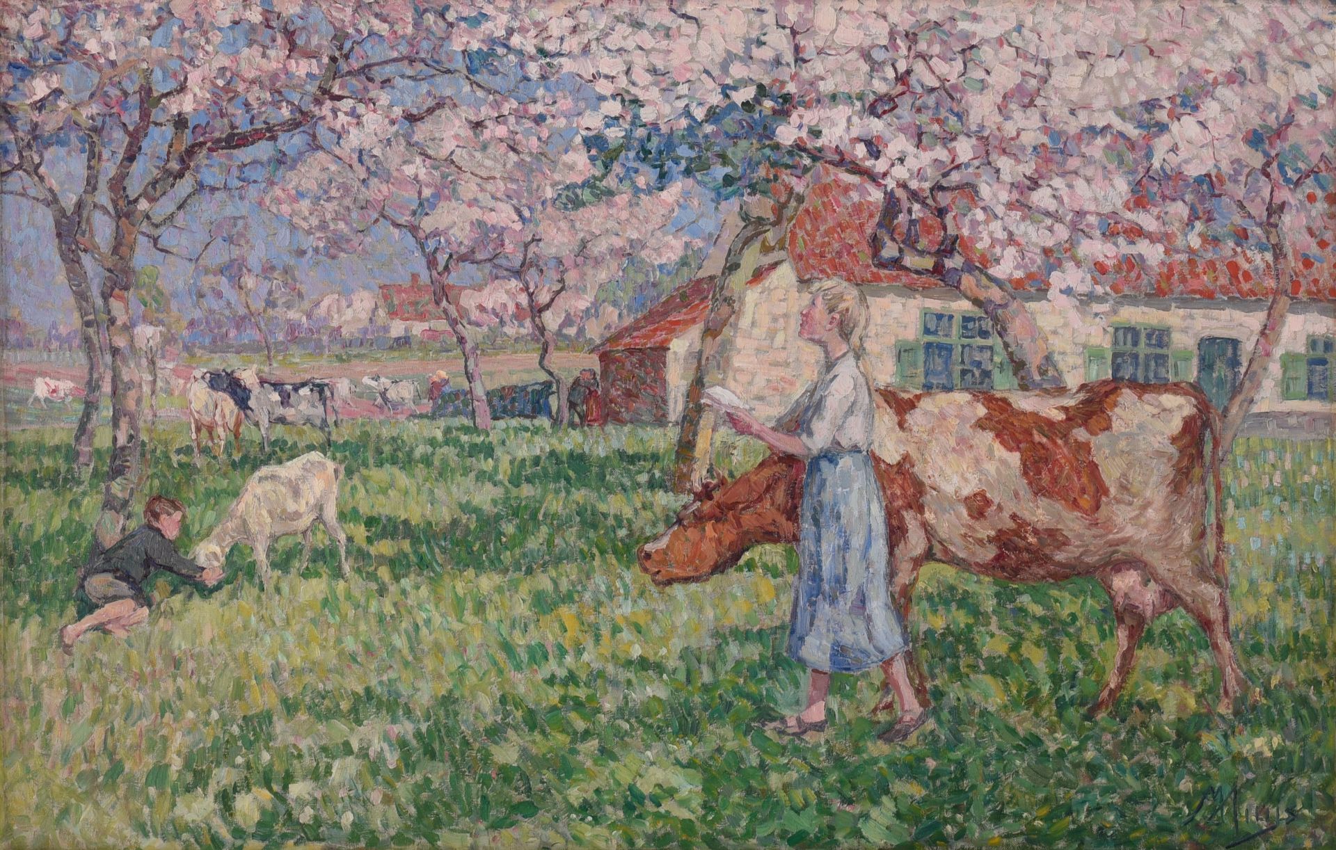 Modest Huys (1874-1932), 'Studie van lentezang - Wacken', dated 1920, oil on canvas, 65 x 100 cm