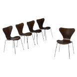 A set of five vintage Butterfly dinner chairs, design by Arne Jacobs for Fritz Hansen, H 76,5 - W 49