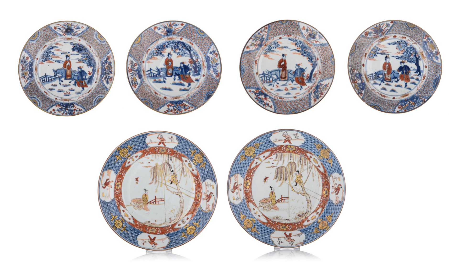 (BIDDING ONLY ON CARLOBONTE.BE) A collection of fine Chinese Imari figural export porcelain plates,