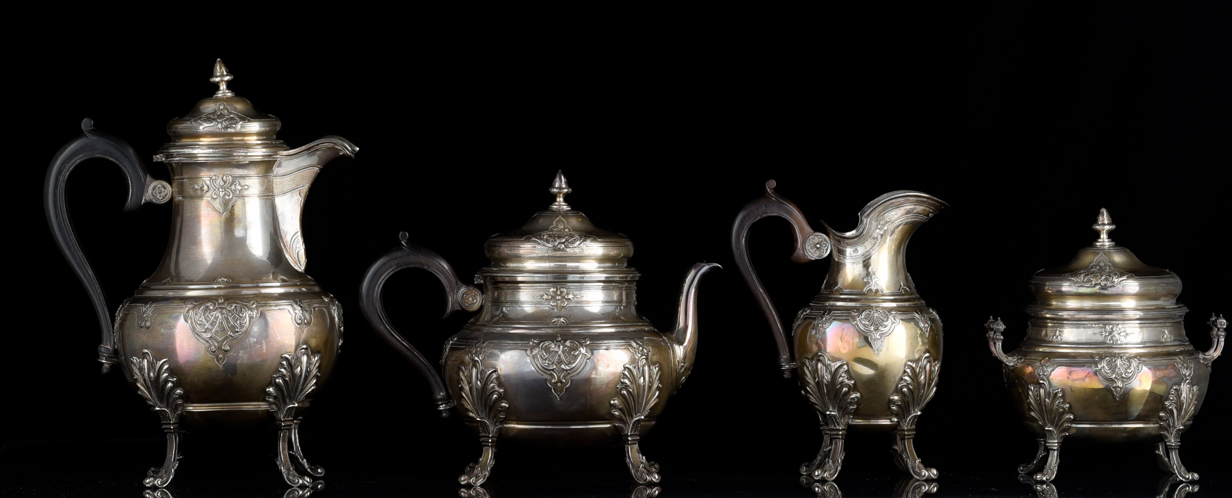 A French Regence style silver coffee and tea set, Georg Roth & Co, Hanau, late 19thC, H 18 - 29 cm - - Image 4 of 21