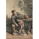 (BIDDING ONLY ON CARLOBONTE.BE) Floris Van Acker, The carpenter ' well satisfied ', 1885, watercolou