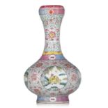 A Chinese famille rose garlic-mouth vase, with a Qianlong mark, 19thC, H 44 cm