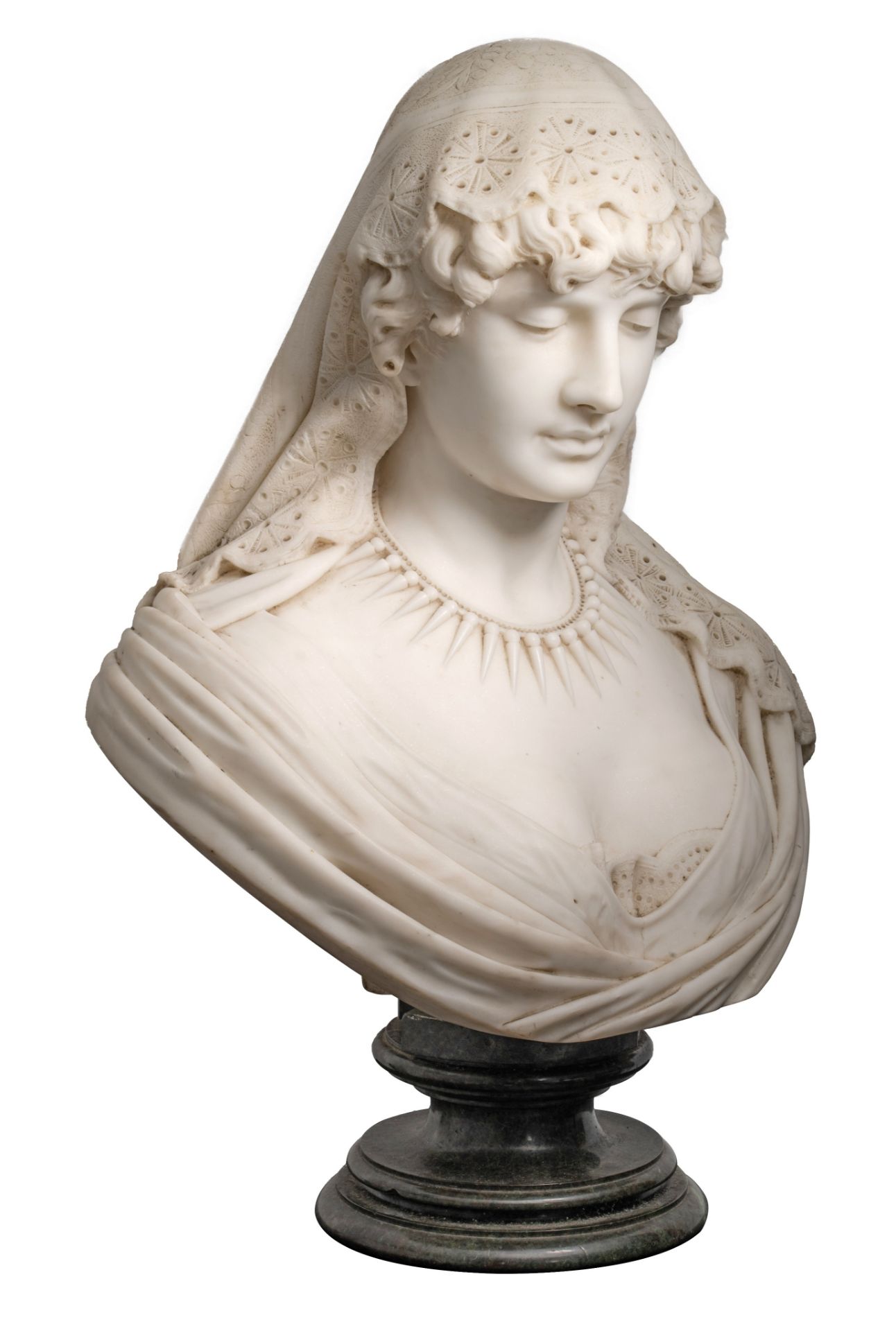Cesare Lapini (1848 - ca. 1910), 'La belle Italienne', a Carrara marble bust, Firenze, 1888, H 73 cm