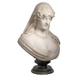 Cesare Lapini (1848 - ca. 1910), 'La belle Italienne', a Carrara marble bust, Firenze, 1888, H 73 cm