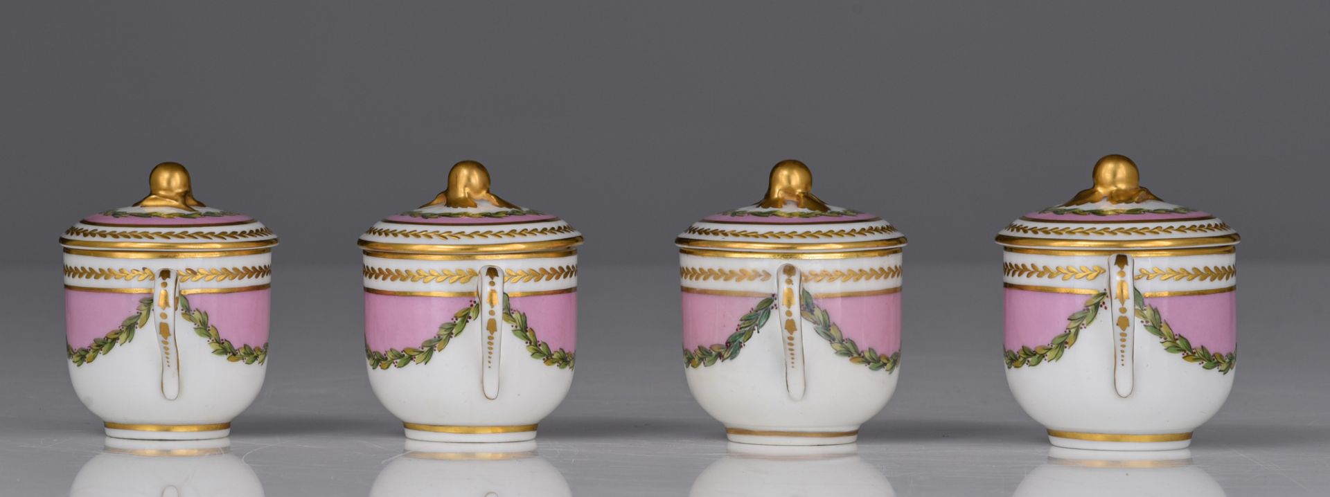(BIDDING ONLY ON CARLOBONTE.BE) A 12 person Sevres porcelain set of dessert cups on a matching tray, - Image 7 of 18
