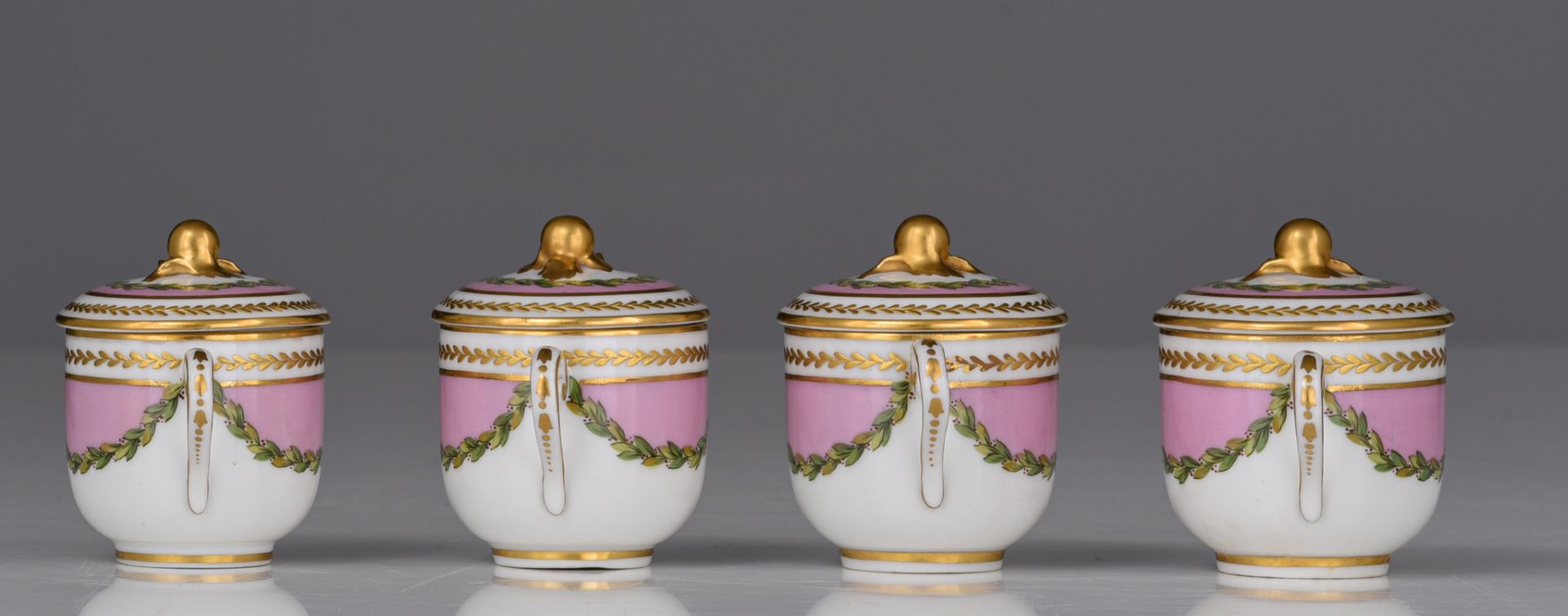 (BIDDING ONLY ON CARLOBONTE.BE) A 12 person Sevres porcelain set of dessert cups on a matching tray, - Image 12 of 18