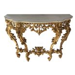 A Baroque style giltwood console table with Carrara marble top, H 89 - W 131 - D 49 cm