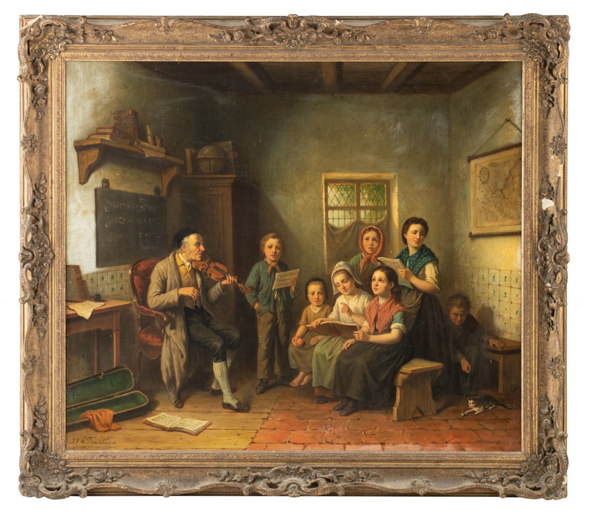 Jan Jacobus Matthijs Damschroder (1825-1905), the music class, oil on canvas, 66 x 78 cm - Image 2 of 6