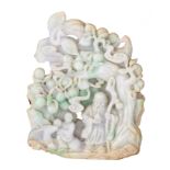 A Chinese carved jadeite group, 20thC, H - W cm