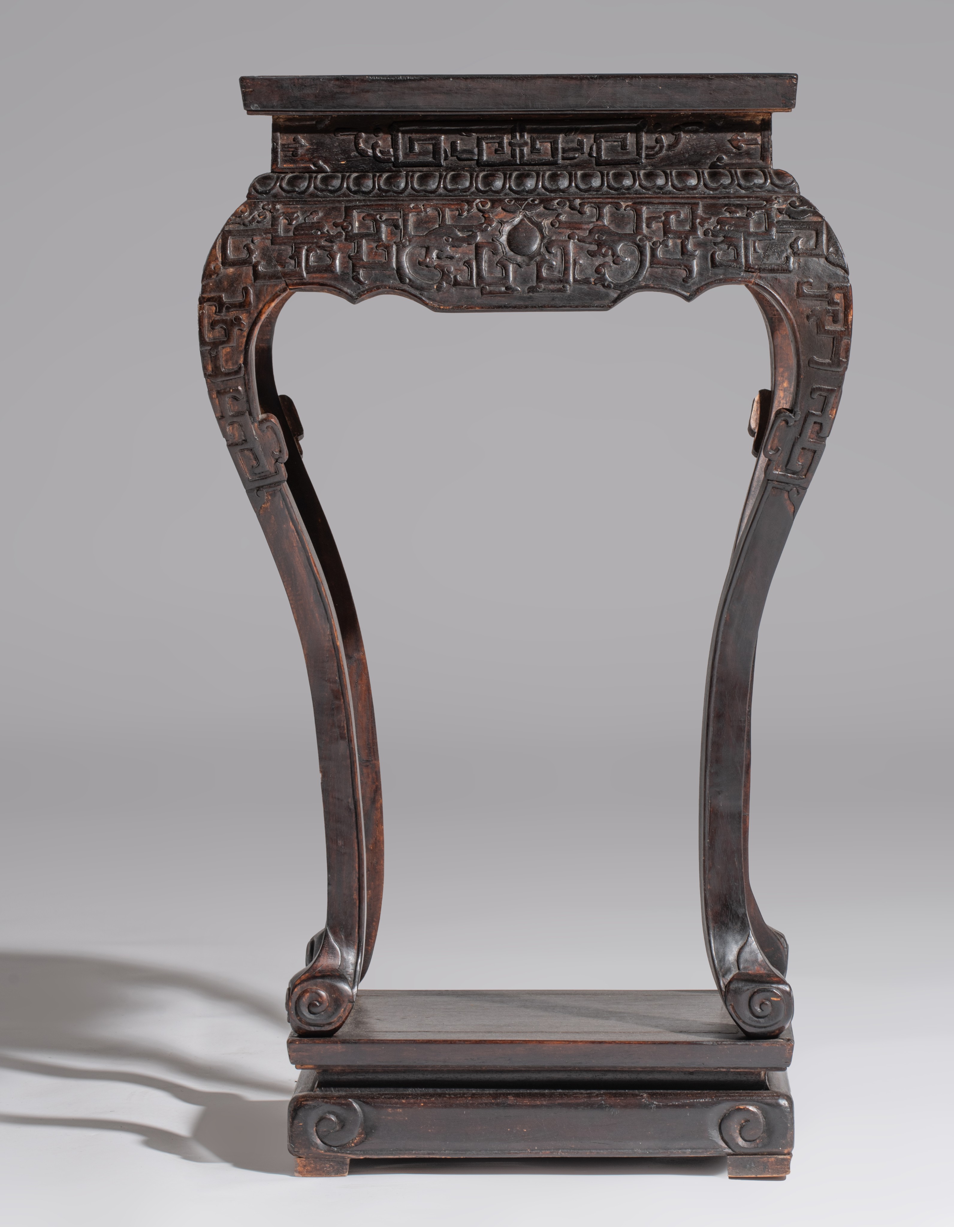A Chinese Ming style carved hardwood rectangular tea table, H cm - Image 3 of 8