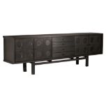 A large design black stained oak De Coene Brutalist sideboard, H 88,5 - W 282 - D 50 cm