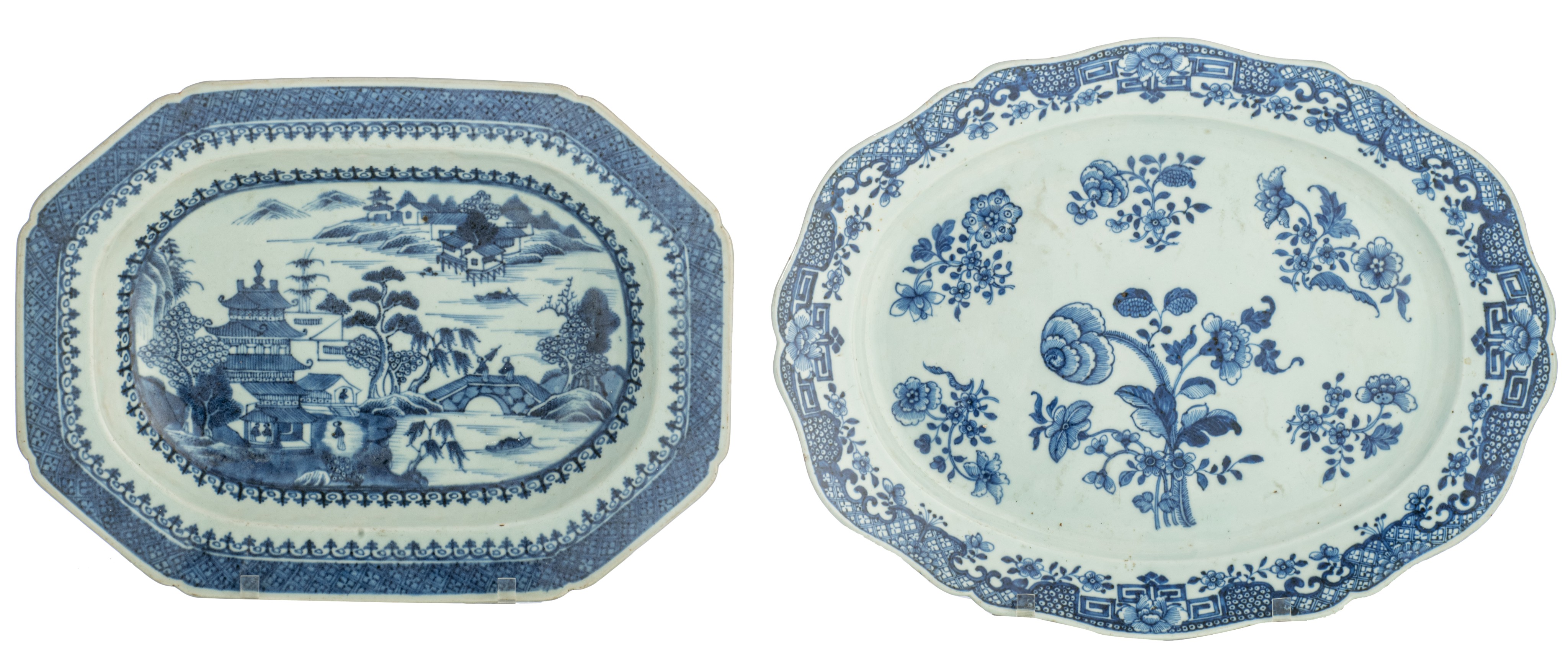 A Chinese blue and white export tureen and a matching plate, Qianlong period, H 19 - W 29,5 cm - add - Image 2 of 14