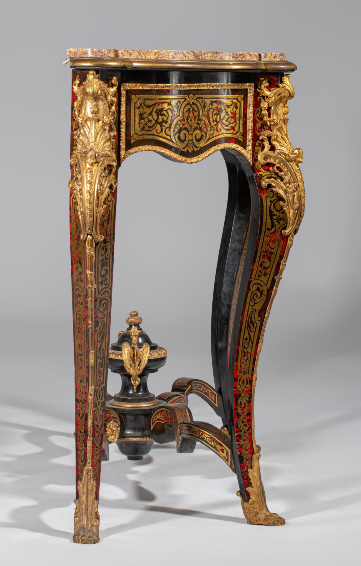 A Napoleon III Boulle work console table, with marble top, marked, H 95 - W 135 - D 50 cm - Image 6 of 10