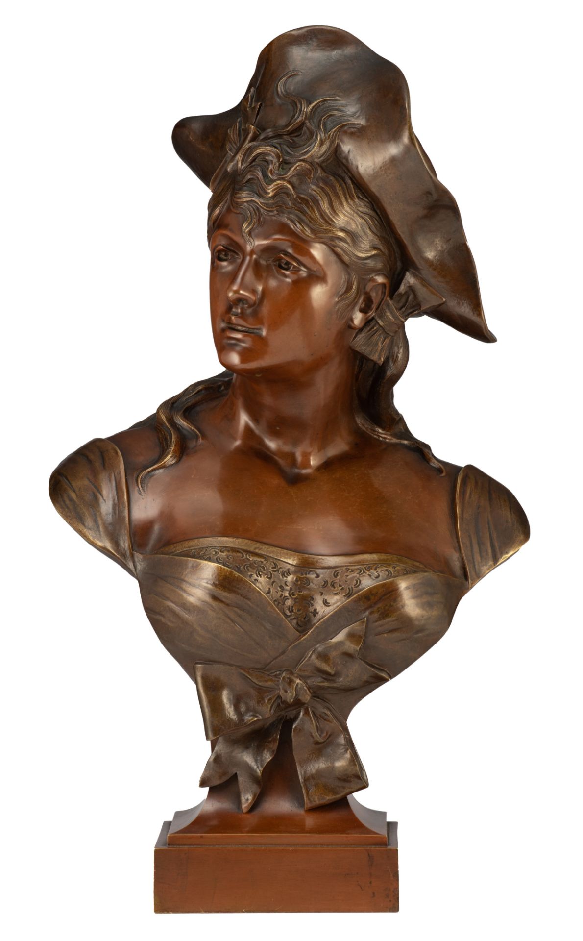 Signed Castelli, lady with hat, brown patinated bronze, H 70 cm