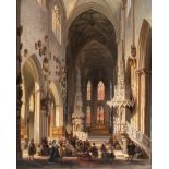 Jules Victor Genisson (1805-1860) animated interior of Catholic Cathedrale, 1855, oil on canvas, 67