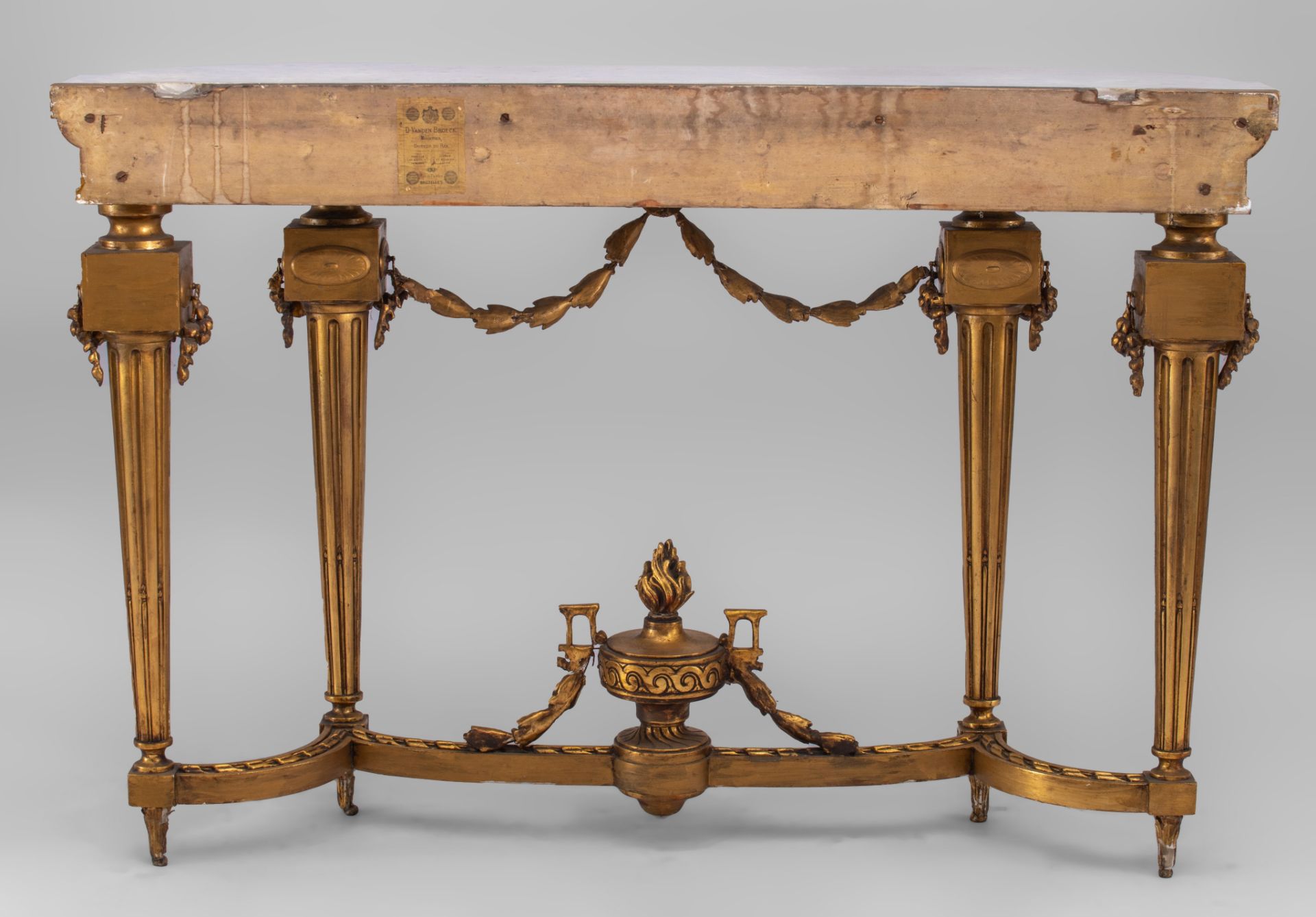 An imposing Neoclassical console table and matching wall mirror, H 92 - W 137 - D 40 - 116 x 191 cm - Image 9 of 11