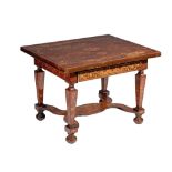 A Duch floral marquetry decorated centre table, 19thC, H 75,5 - W 106,5 - D 86 cm
