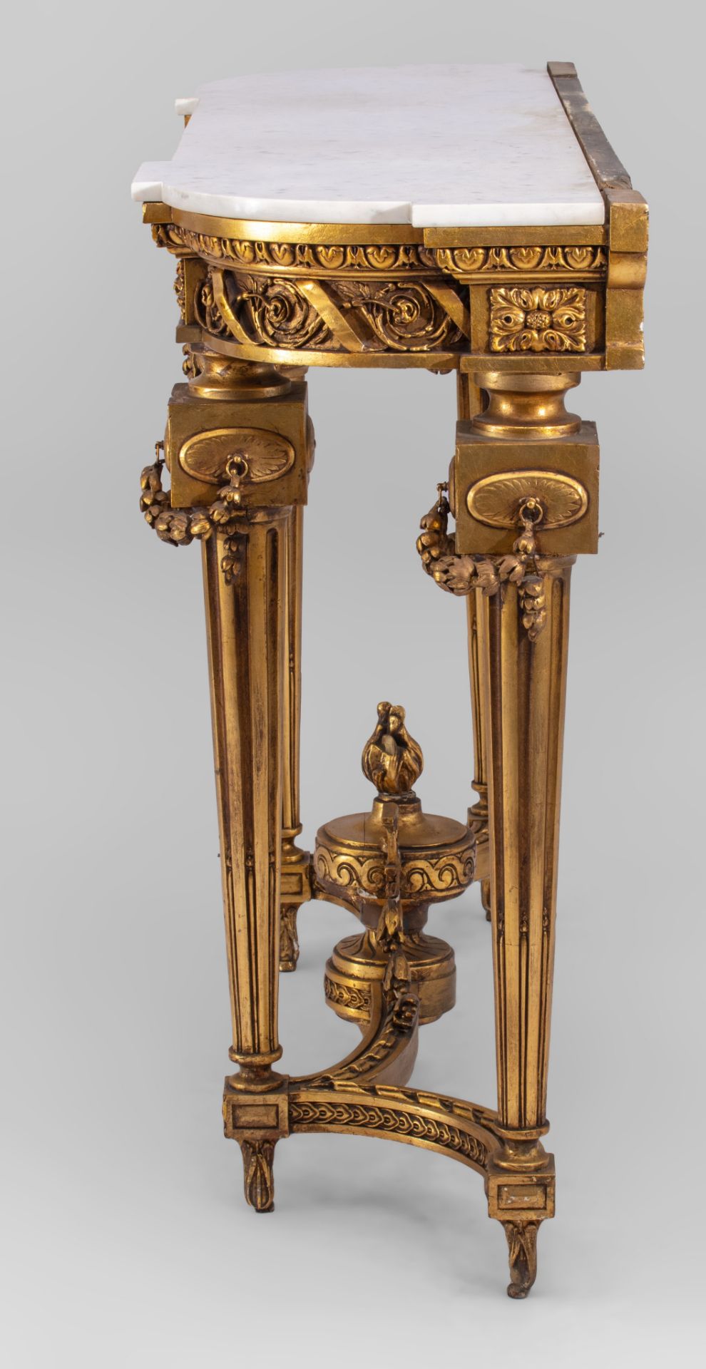 An imposing Neoclassical console table and matching wall mirror, H 92 - W 137 - D 40 - 116 x 191 cm - Image 8 of 11