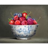 Ignace Bauwens, still life with red fruit in a Chinese blossom bowl, oil on panel, 80 x 100 cm