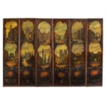 A six-panel screen depicting famous views of London, H 184 - W 6 x 41 cm