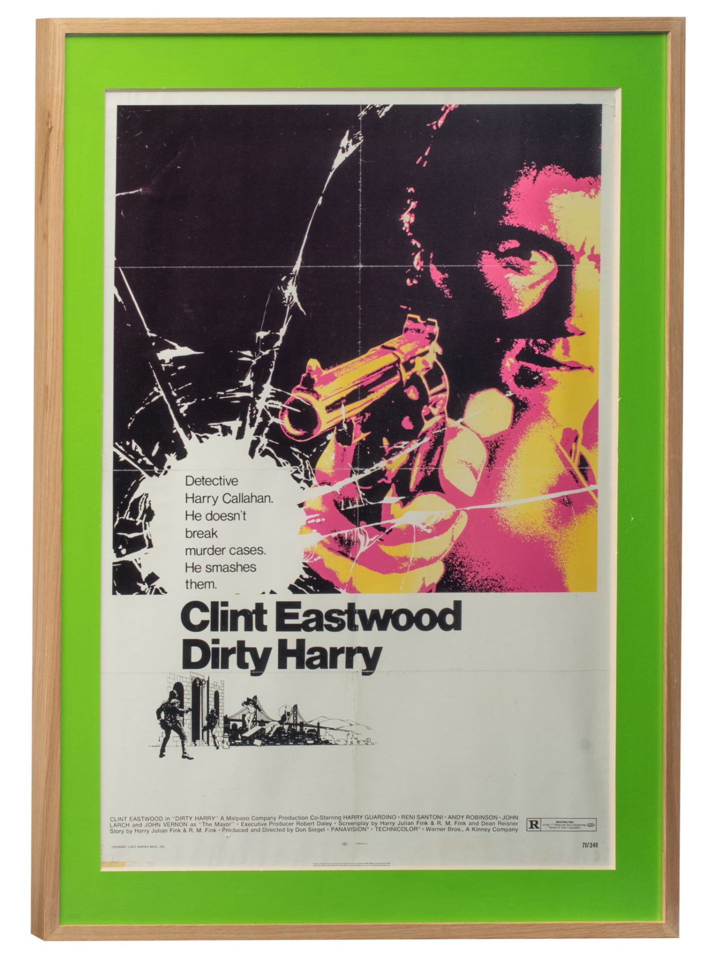 An original framed Dirty Harry movie poster, 1971, lithograph, No 71/349, 67 x 100 cm - Bild 2 aus 3
