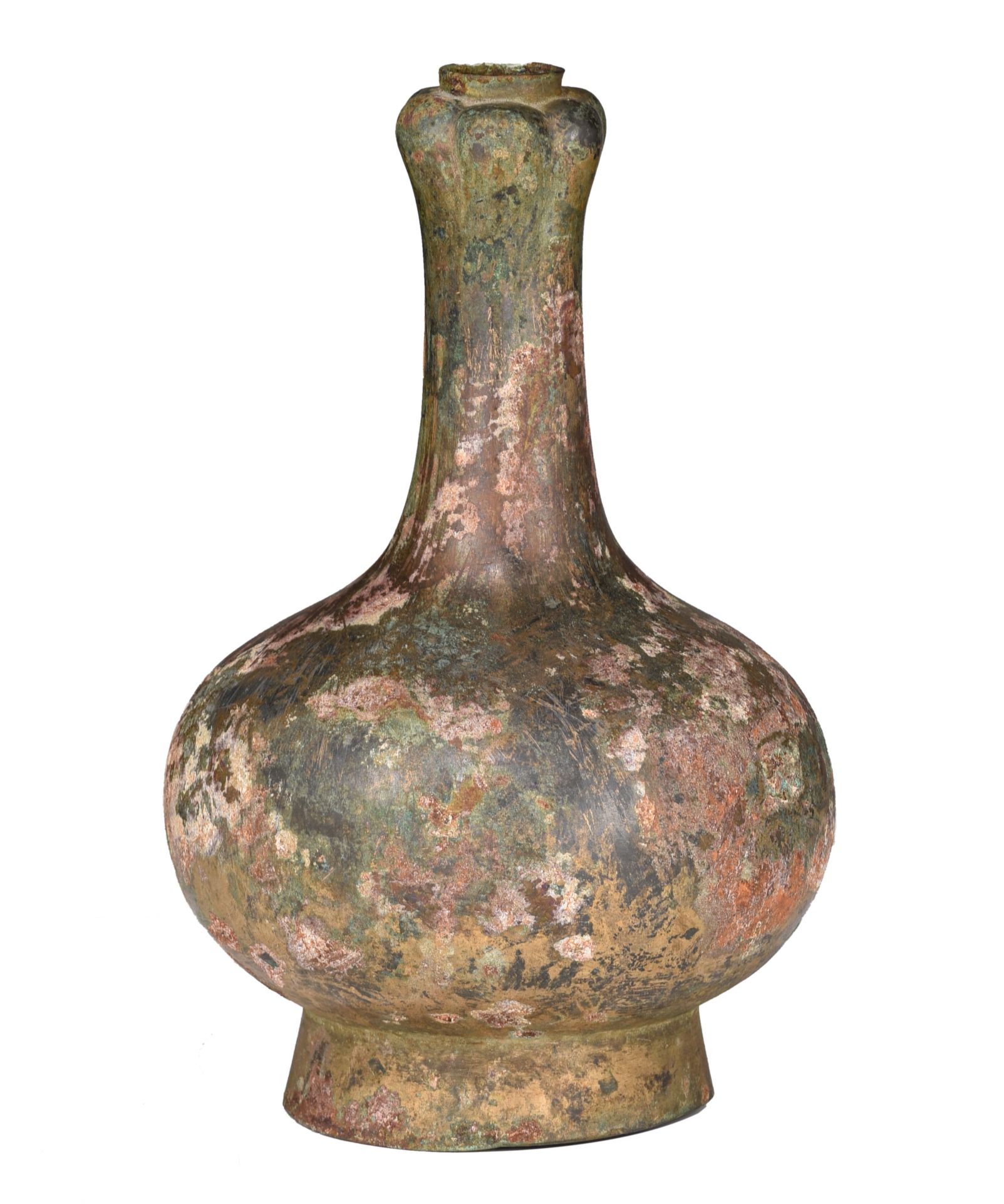 A Chinese bronze garlic-head vase, Han dynasty, H 26 cm