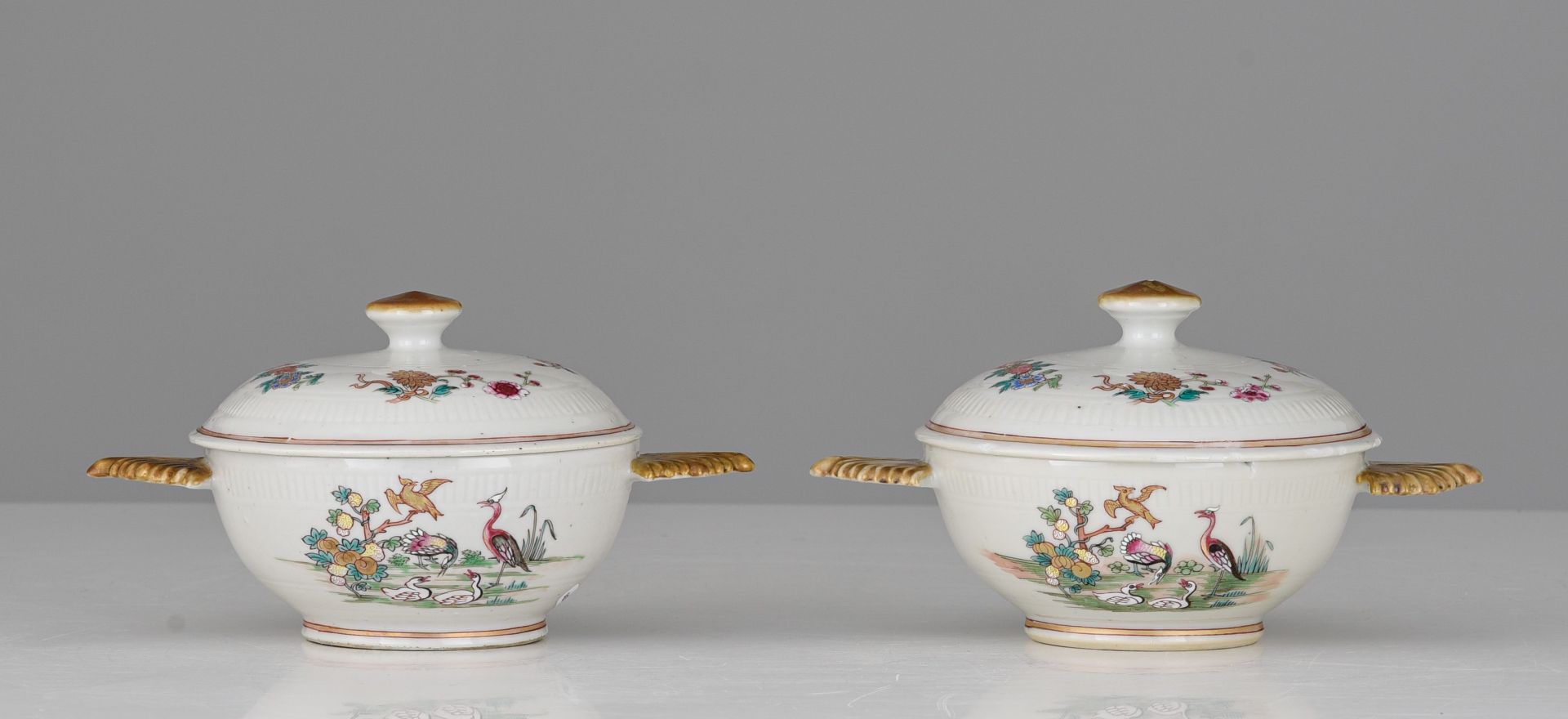 A series of two Chinese famille rose export porcelain tureens and matching dishes, Qianlong period, - Image 6 of 9