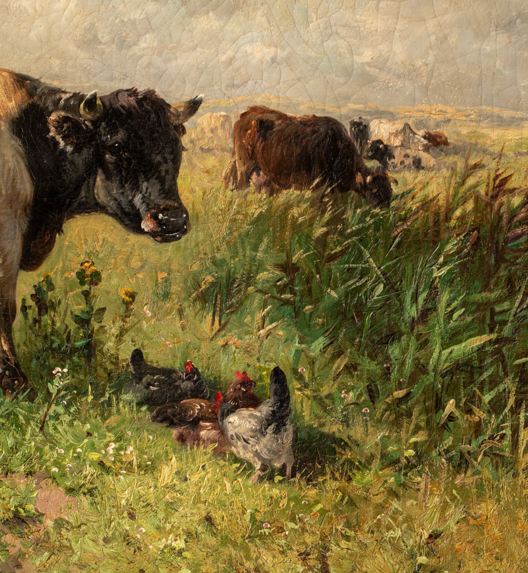 Henri Schouten (ca. 1860-1927), cows near the pond, oil on canvas, 60 x 91 cm - Image 5 of 11