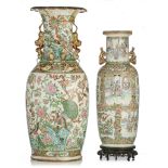 Two Chinese Canton famille rose vases, both paired with handles, 19thC, H 68,5 - 80,5 cm