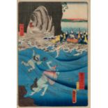 A Japanese woodblock print by Kunisada, fishing for Abalone, ca. 1863 (+)