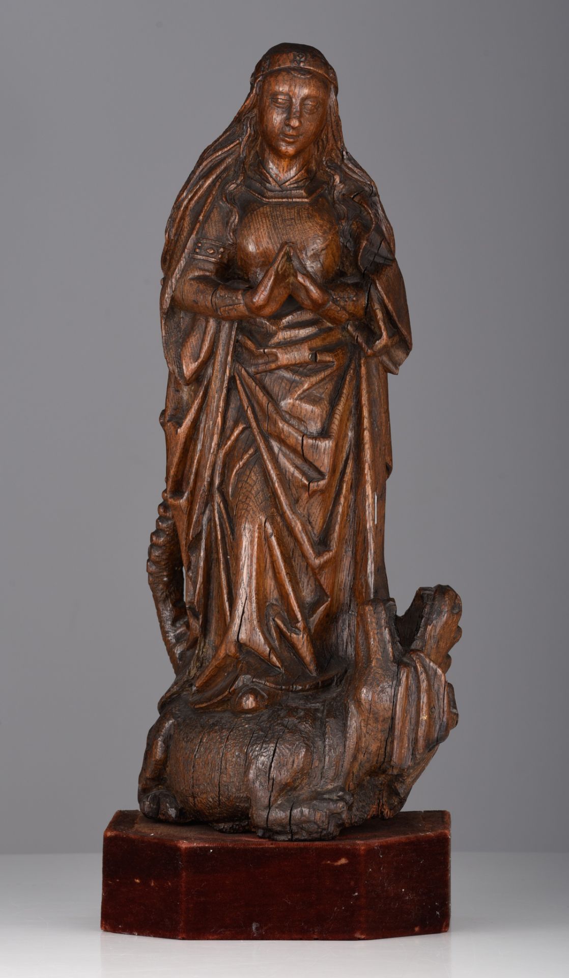 A fine oak sculpture of Saint Margaret and the dragon, 16thC, the Southern Netherlands, H 61 cm - Image 3 of 9