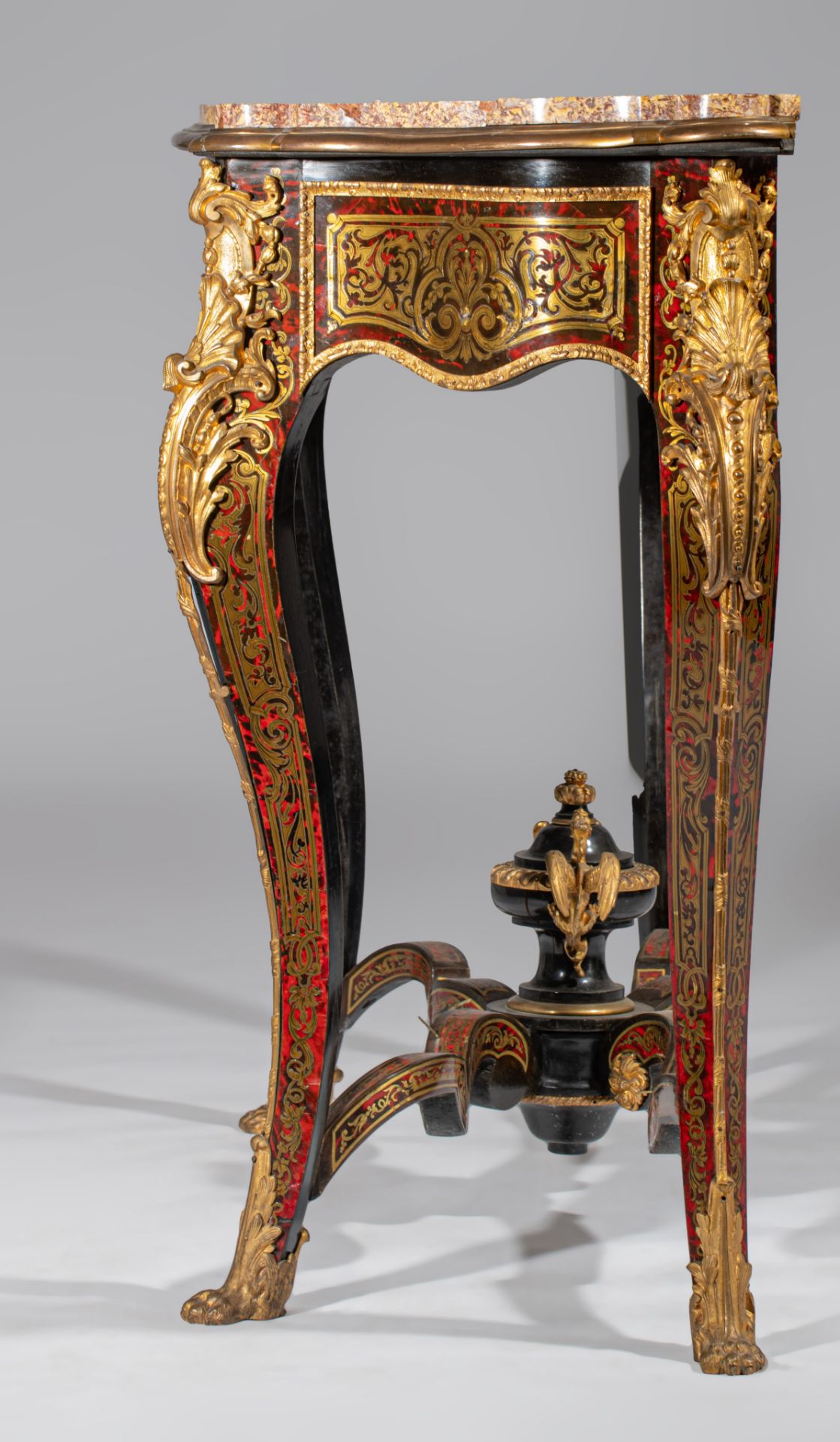 A Napoleon III Boulle work console table, with marble top, marked, H 95 - W 135 - D 50 cm - Image 4 of 10