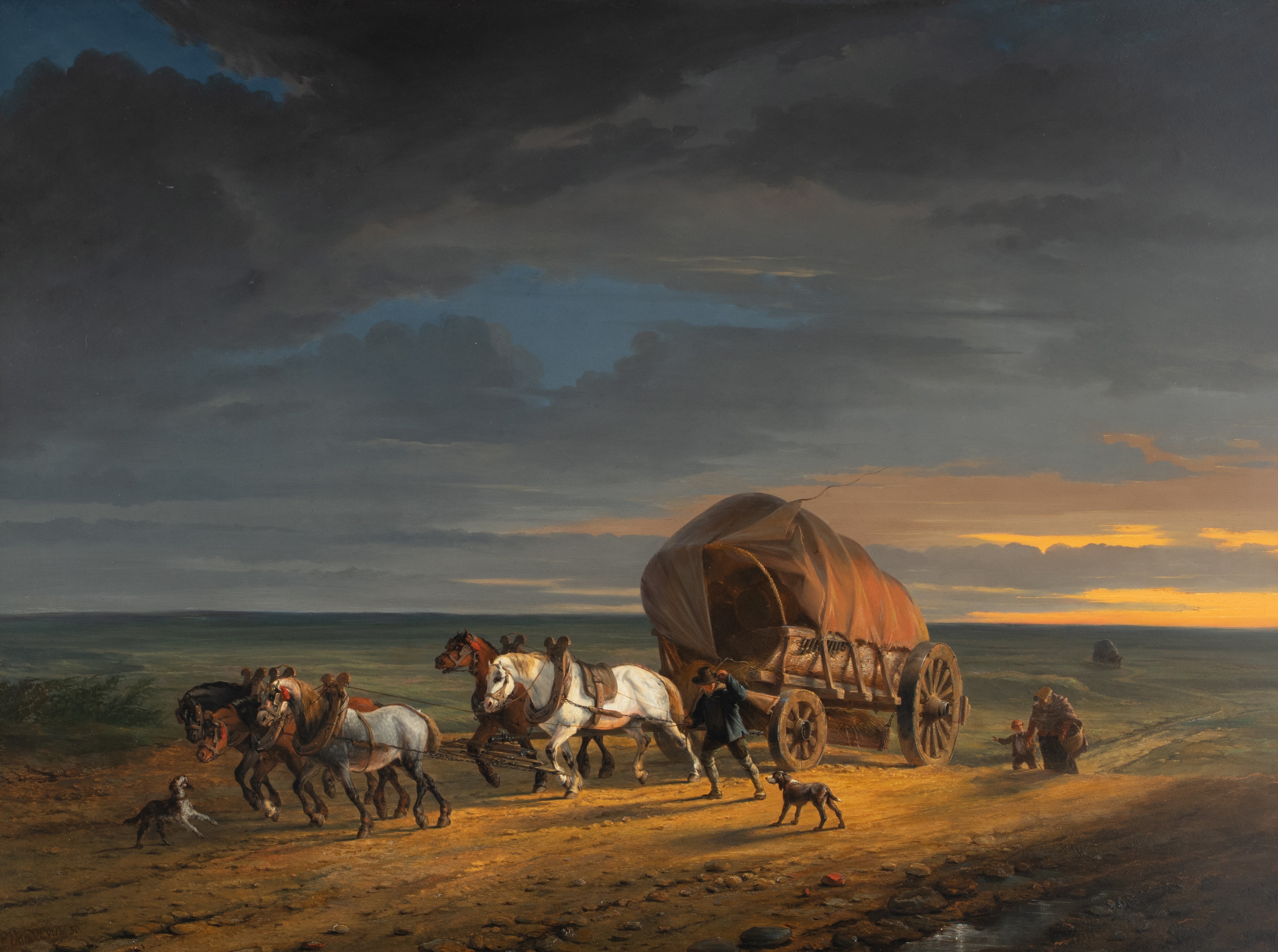 Paul Van der Vin (1823-1887), an overloaded four-in-hand carriage, 1850, oil on mahogany, 77 x 105 c